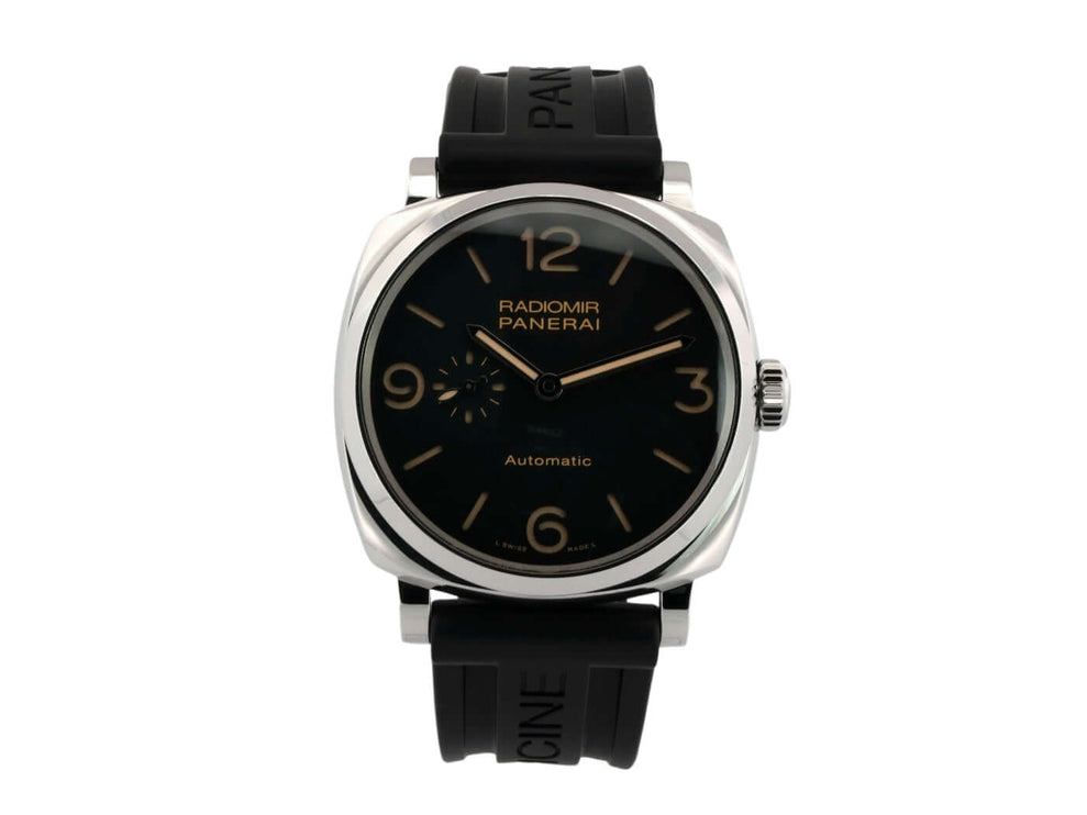 Panerai Radiomir 1940 PAM00572 3 Days Acciaio Automatikuhr aus poliertem Edelstahl mit schwarzem Zifferblatt und Kautschukarmband