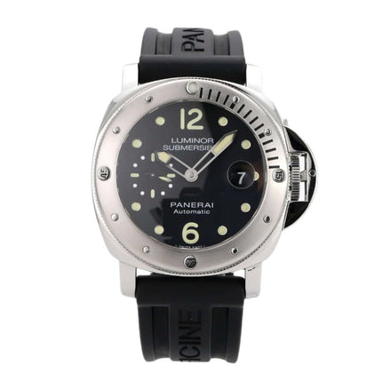 Uhr Panerai Luminor Submersible Automatik PAM01024 mit schwarzem Zifferblatt und schwarzem Kautschukband.