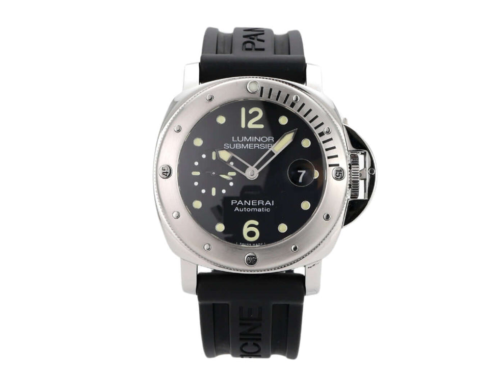 Uhr Panerai Luminor Submersible Automatik PAM01024 mit schwarzem Zifferblatt und schwarzem Kautschukband.