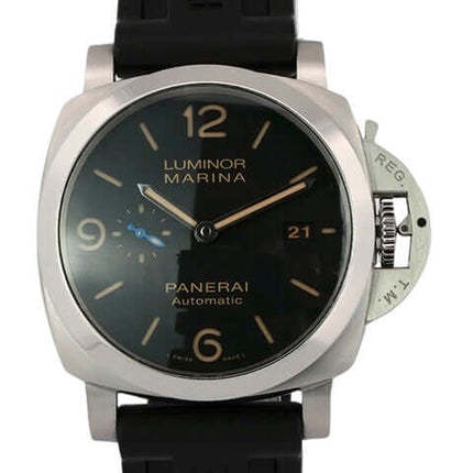 Panerai Luminor Marina 1950 PAM01312 Armbanduhr mit schwarzem Zifferblatt und Kautschukband