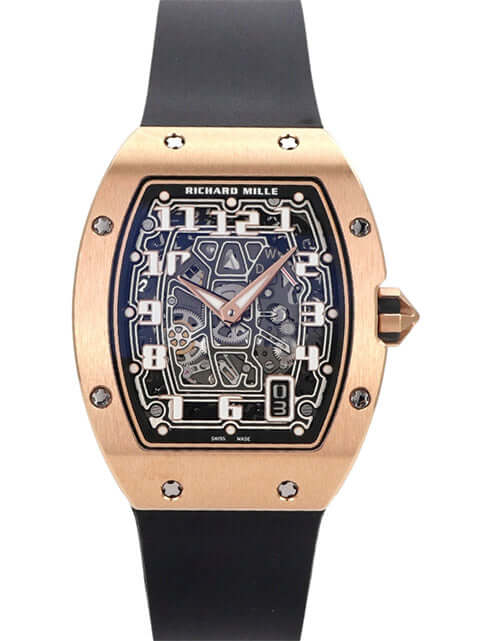 Richard Mille RM67-01 Extra Flat Uhr aus Roségold mit schwarzem Kautschukband und transparentem Zifferblatt, sehr guter Zustand.