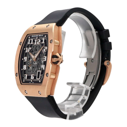 Richard Mille RM67-01 Extra Flach Roségold mit schwarzem Kautschukband und transparentem Zifferblatt, guter Zustand.