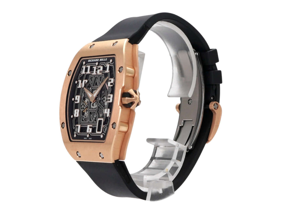 Richard Mille RM67-01 Extra Flach Roségold mit schwarzem Kautschukband und transparentem Zifferblatt, guter Zustand.