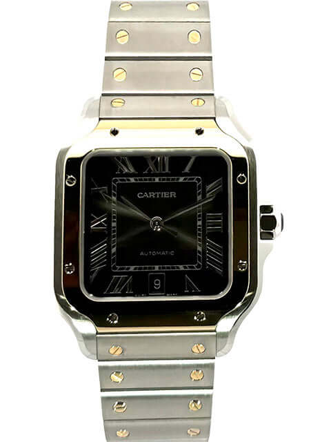 Cartier Santos de Cartier W2SA0030 Edelstahl Gelbgold großes Modell mit anthrazitgrauem Zifferblatt und Edelstahl/Gelbgold Armband