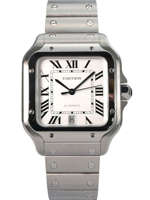 Cartier Santos de Cartier WSSA0018 Edelstahl Armbanduhr mit silberfarbenem Zifferblatt, römischen Ziffern und Edelstahlband