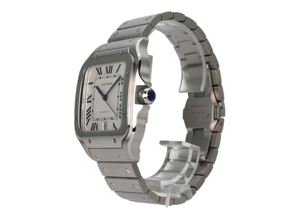 Cartier Santos de Cartier WSSA0018 Edelstahlarmbanduhr mit silberfarbenem Zifferblatt und gebläuten Stahlszeigern