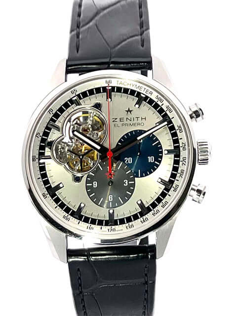 Zenith Chronomaster El Primero Open 03.2040.4061-69.C496, Edelstahlgehäuse, schwarzes Lederband, silberfarbenes Zifferblatt und Chronographen-Funktion