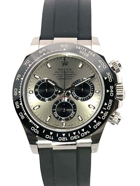 Rolex Cosmograph Daytona 116519LN Weißgold, Keramiklünette, graues Zifferblatt mit schwarzem Oysterflex-Armband, Jahr 2019