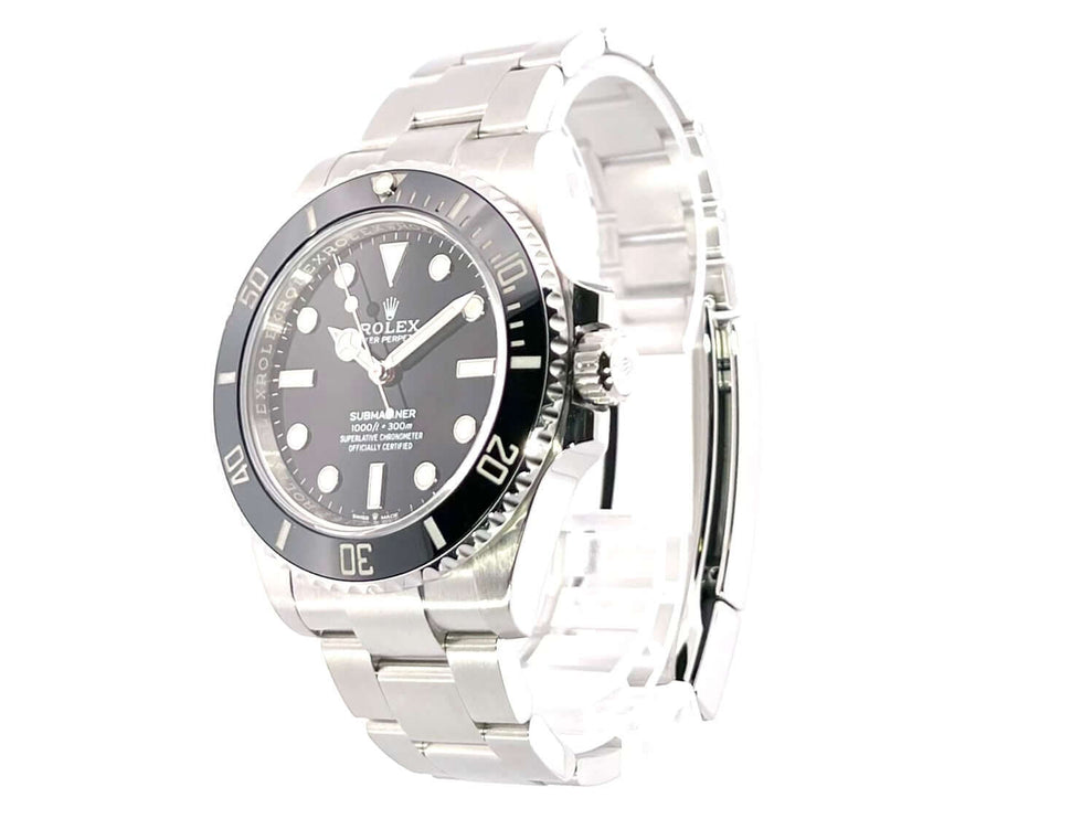 Rolex Submariner 124060 No Date, Edelstahlgehäuse, schwarzes Zifferblatt, 41 mm, einseitig drehbare Lünette, Oyster Edelstahlband.