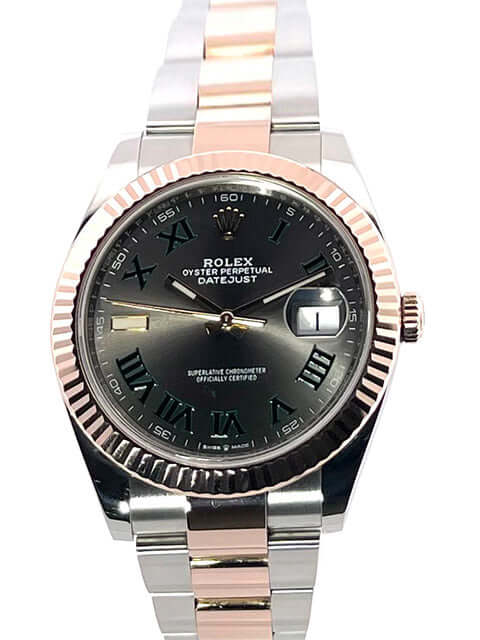 Rolex Datejust 41 Edelstahl Everose-Gold 126331, Oyster-Armband, Schiefergraues Zifferblatt, 41 mm, Römische Ziffern