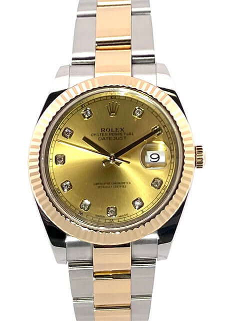 Rolex Datejust 41 Edelstahl Gelbgold 126333, Champagnerfarbenes Zifferblatt mit Diamanten, Oyster-Armband, Automatikwerk, Luxusuhr