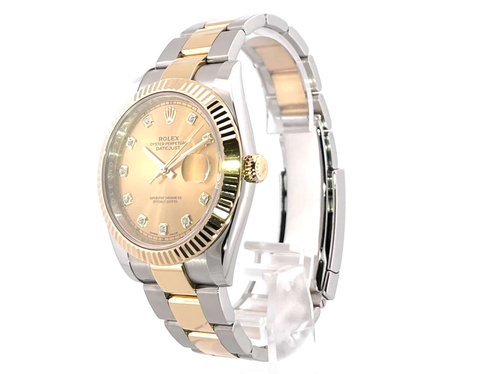 Rolex Datejust 41 Edelstahl Gelbgold 126333 Champagner Diamant mit Oyster-Band und 18 kt Gelbgold Lünette, Zifferblatt mit Diamanten