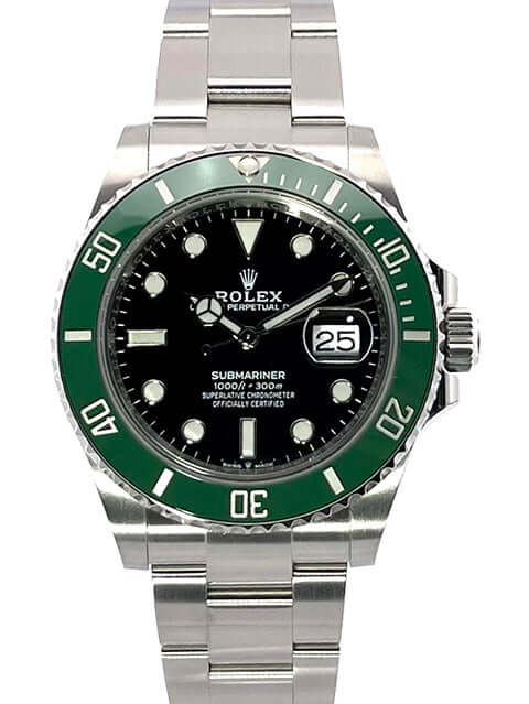 Rolex Submariner Date Edelstahl 126610LV mit grünem Keramik-Lünette, schwarzem Zifferblatt und Oyster Edelstahlarmband.