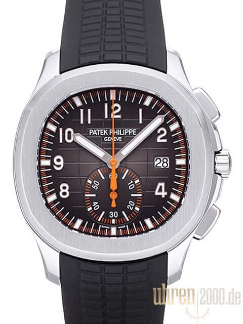 Patek Philippe Aquanaut Chronograph 5968A-001, Edelstahlgehäuse, schwarzes Zifferblatt, schwarzes Kautschukband, Datum, Automatikwerk