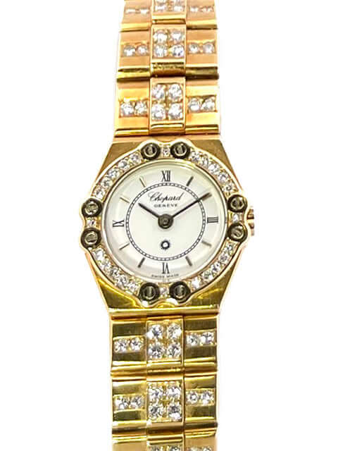 Chopard St. Moritz Gelbgold 25-4643 Uhr mit Diamant-Gelbgold-Armband und weißem Zifferblatt. Gebrauchte Uhr, sehr guter Zustand, inklusive Box.