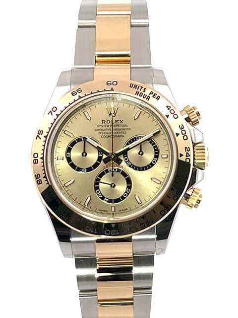 Rolex Cosmograph Daytona Edelstahl-Gelbgold Ref. 126503 mit Champagner-Zifferblatt und Leuchtindizes, poliertes 18 kt Gelbgold, poliertes Edelstahlarmband.