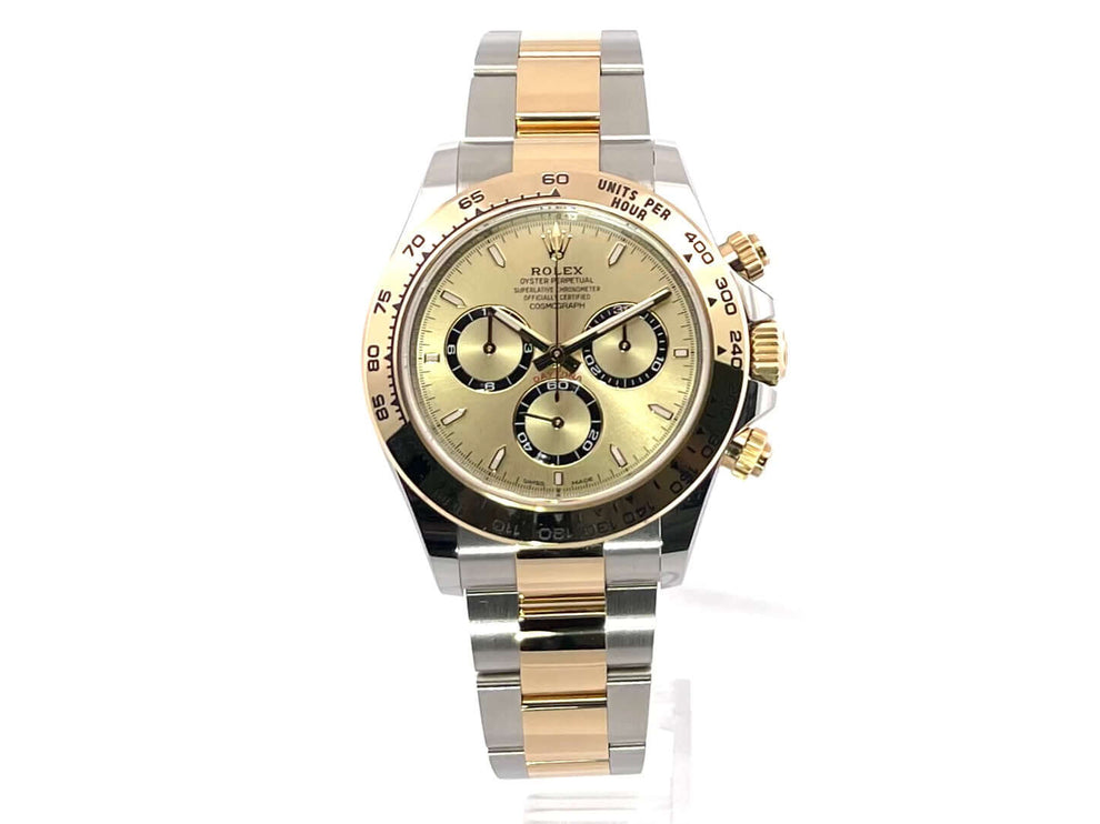 Rolex Daytona Edelstahl-Gelbgold 126503 Champagner, Oyster Edelstahl/18 kt Gelbgold Armband, 40 mm poliertes Edelstahlgehäuse, Tachymeterskala.