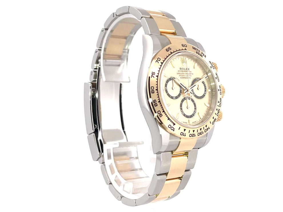 Rolex Daytona Edelstahl Gelbgold 126503 mit champagnerfarbenem Zifferblatt und Oyster-Armband aus Edelstahl und 18 kt Gelbgold.