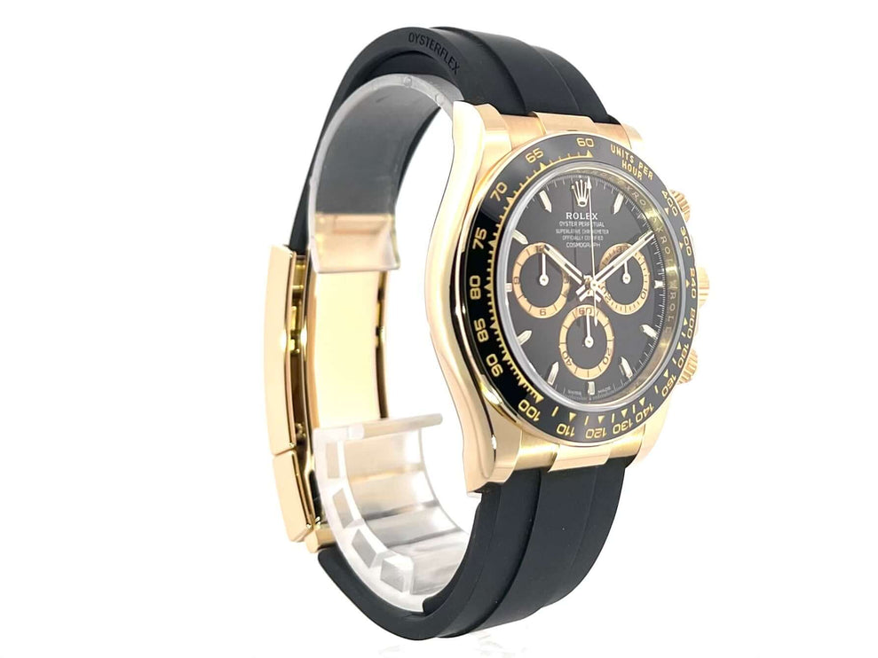 Rolex Daytona 126518LN Gelbgold Oysterflex Schwarz mit 40 mm Gehäuse und Keramik Lünette, schwarzem Zifferblatt und Verschluss aus 18 kt Gelbgold.