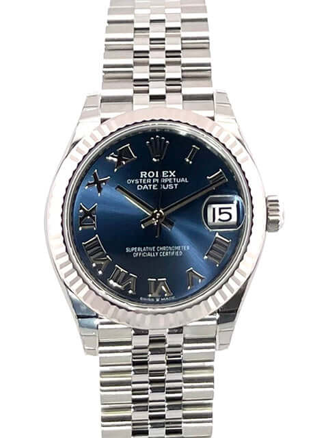 Rolex Oyster Datejust 31 278274 Blau Römisch, Edelstahlgehäuse, Weißgoldlünette, Jubile-Armband, blaues Zifferblatt, Automatikuhr.