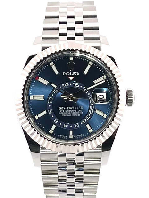 Rolex Sky-Dweller 336934 aus Edelstahl und Weißgold mit blauem Zifferblatt und Jubile-Armband