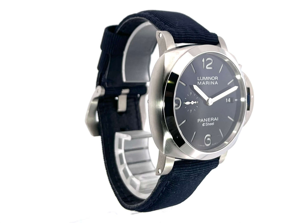 Panerai Luminor Marina Blu Profondo PAM01157, Edelstahlgehäuse, blaues Textilband, blaues Zifferblatt, arabische Leuchtziffern