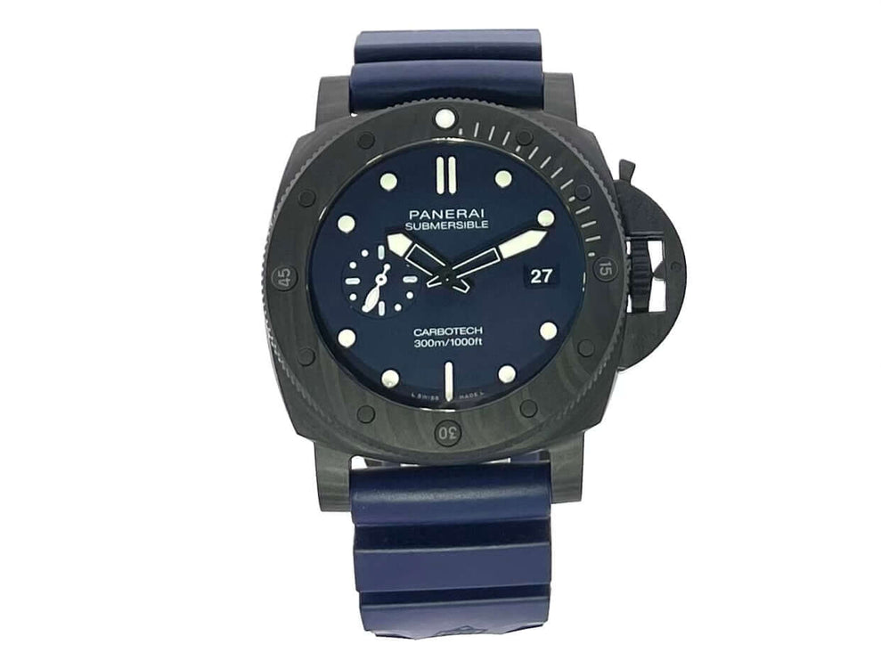 Panerai Submersible QuarantaQuattro Carbotech Blu Abisso PAM01232 mit blauem Zifferblatt und Kautschukband