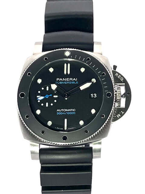 Panerai Luminor Submersible Automatic 42 PAM02683 mit schwarzem Kautschukarmband, Edelstahlgehäuse und schwarzem Zifferblatt