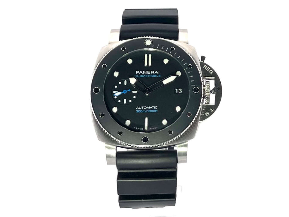 Panerai Luminor Submersible Automatic 42 PAM02683 mit schwarzem Kautschukband und satiniertem Edelstahlgehäuse