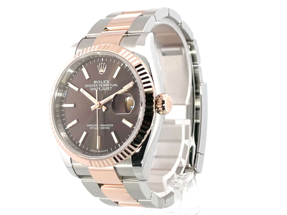 Rolex Datejust 36 Oystersteel Everose-Gold 126231 Choco, Edelstahl und Everose-Gold, 36 mm, braunes Zifferblatt, geriffelte Lünette und Oyster Armband